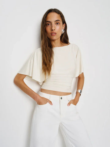 Belle Nuit™ | Ivory Flutter Sleeve Crop Top