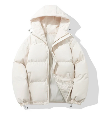 Puffer Jacket Women High Neck Hooded Zipper Design Cotton-Padded Coat