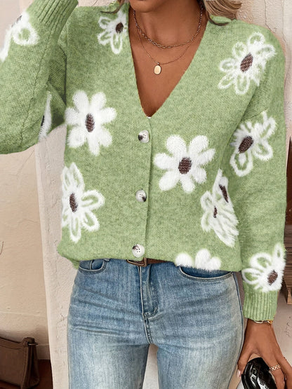 Daisy | Gebreide Cardigan met Bloemmotief