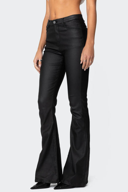 Luna | Faux Leather Flare Jeans