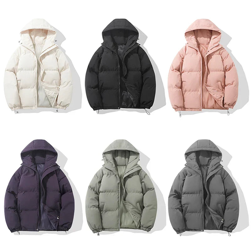 Puffer Jacket Women High Neck Hooded Zipper Design Cotton-Padded Coat