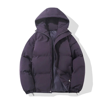 Puffer Jacket Women High Neck Hooded Zipper Design Cotton-Padded Coat