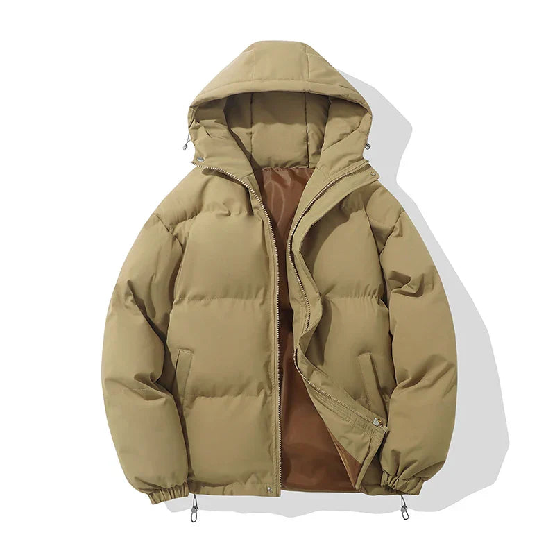 Puffer Jacket Women High Neck Hooded Zipper Design Cotton-Padded Coat