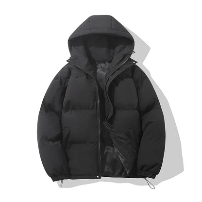 Puffer Jacket Women High Neck Hooded Zipper Design Cotton-Padded Coat